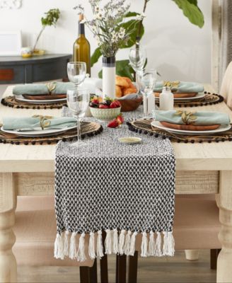 Woven Jacquard Fringe Table Runner, 15" x 72"