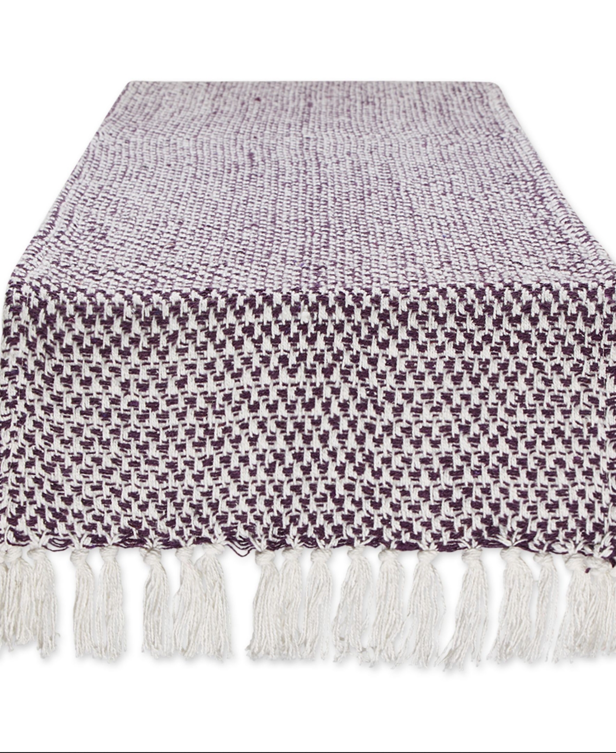 Design Imports Woven Jacquard Fringe Table Runner, 15" X 72" In Eggplant