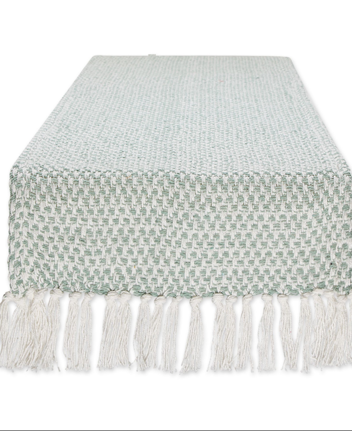 Design Imports Woven Jacquard Fringe Table Runner, 15" X 72" In Jadeite