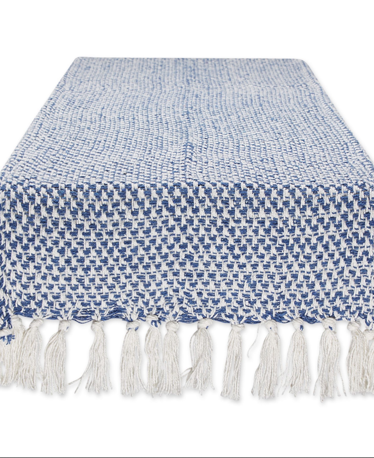 Design Imports Woven Jacquard Fringe Table Runner, 15" X 72" In Nautical Blue