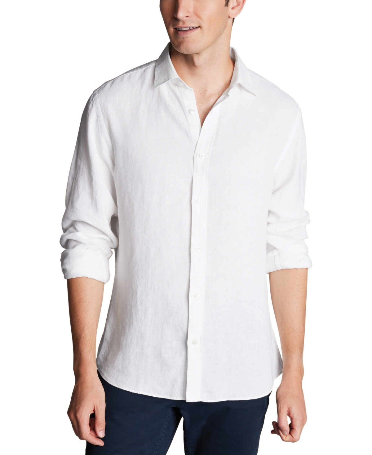 CHARLES TYRWHITT MEN'S SLIM FIT LONG SLEEVE LINEN BUTTON-FRONT SHIRT 