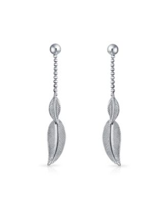 Native American Style Dangle Earrings with Feather Leaf Design in Sterling Silver