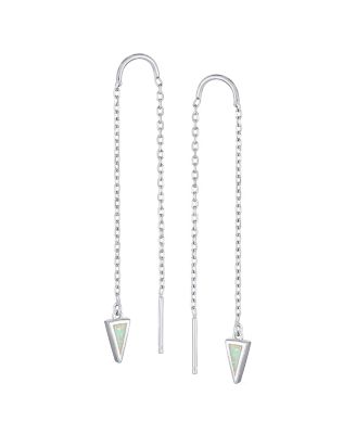Delicate Arrow Triangle Opal Inlay Dangle Stone Earrings Sterling Silver