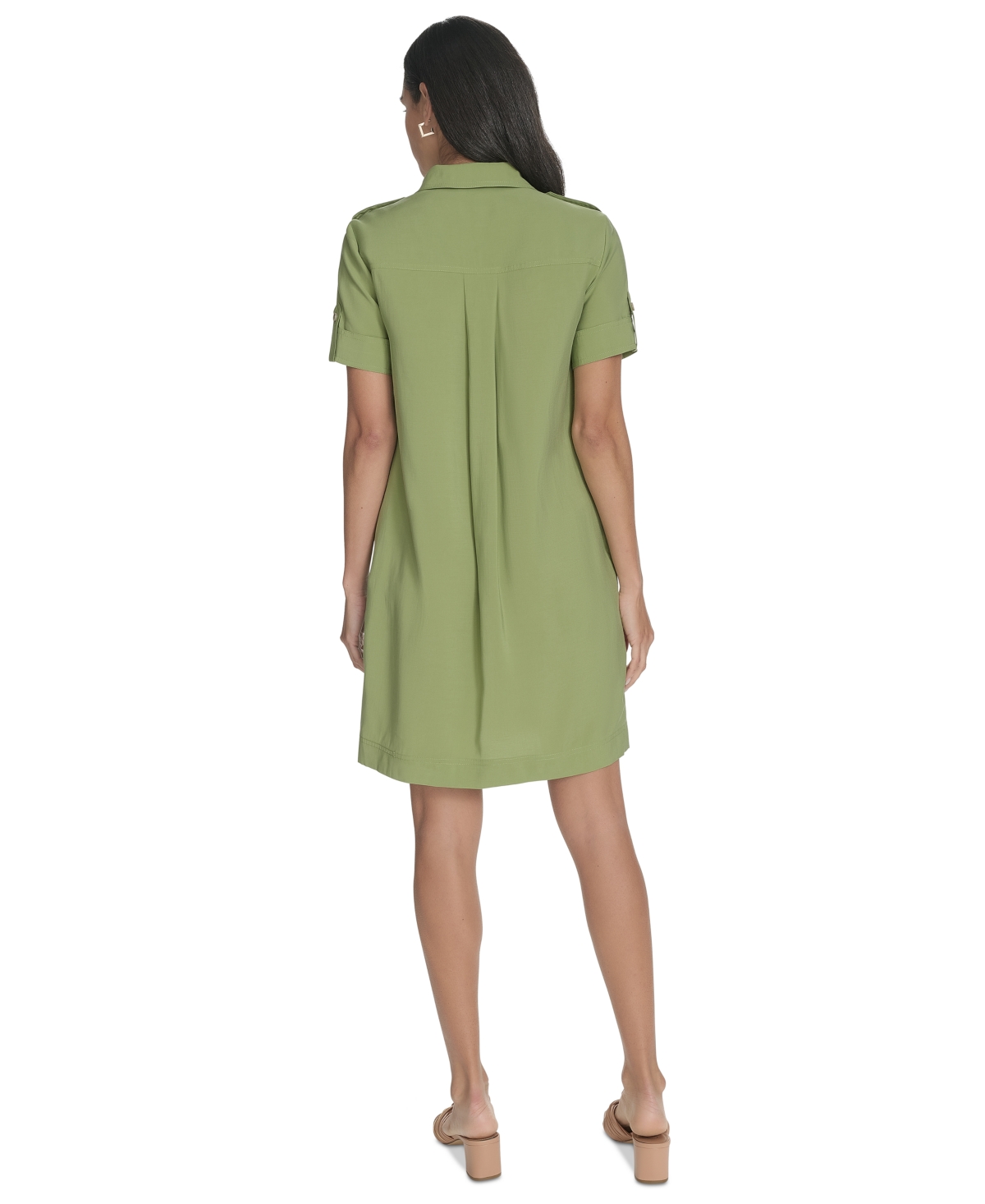 Calvin Klein Roll Cuff Short Sleeve Shirtdress In Guacamole