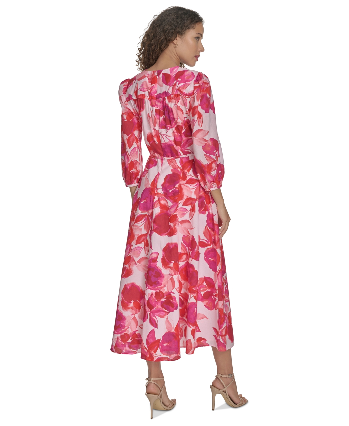 Shop Calvin Klein Women's Floral-print Cotton Midi Dress In Hibiscus Multi