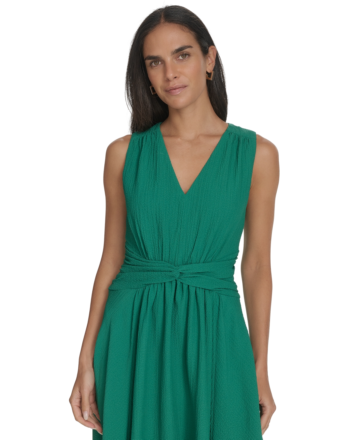 Shop Calvin Klein Women's V-neck Twist-front Midi Dress In Meadow