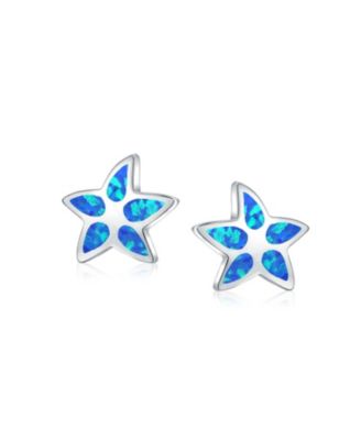 Blue Opal Starfish Stud Earrings Sterling Silver Ocean Theme