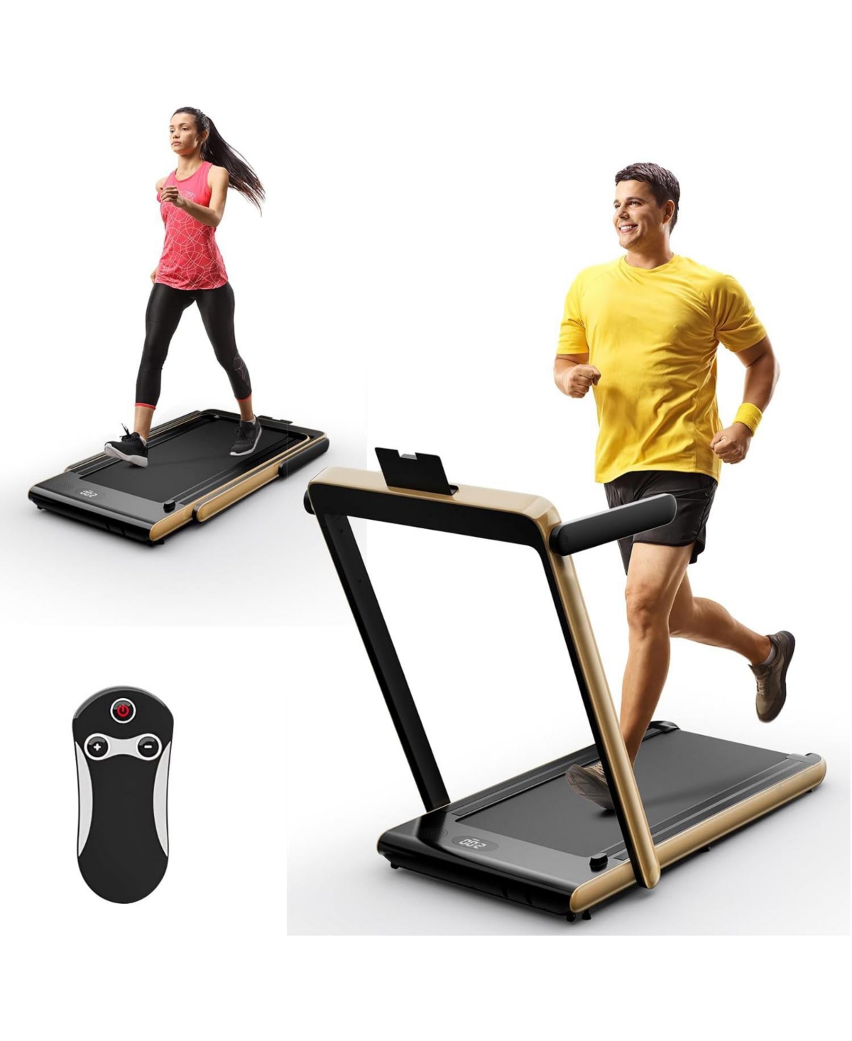 2.25HP 2 in 1 Folding Treadmill with App Speaker Remote Control - Yellow