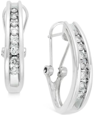 channel set diamond earrings white gold