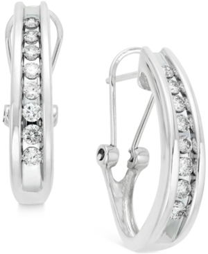 image of Diamond Channel-Set J-Hoop Earrings (1/2 ct. t.w.) in 10k White, Yellow or Rose Gold