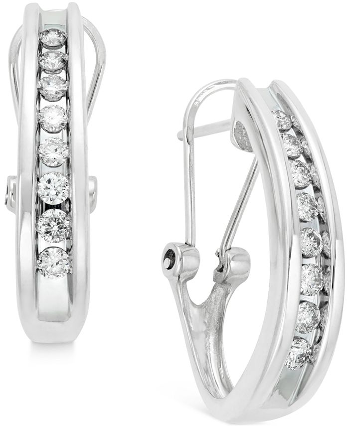 Macy's - Diamond Channel-Set J-Hoop Earrings (1/2 ct. t.w.) in 10k White , Yellow or Rose Gold