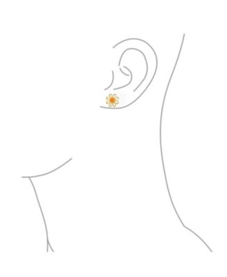 Orange Fire Opal Daisy Flower Stud Earrings 14K Gold Sterling Silver