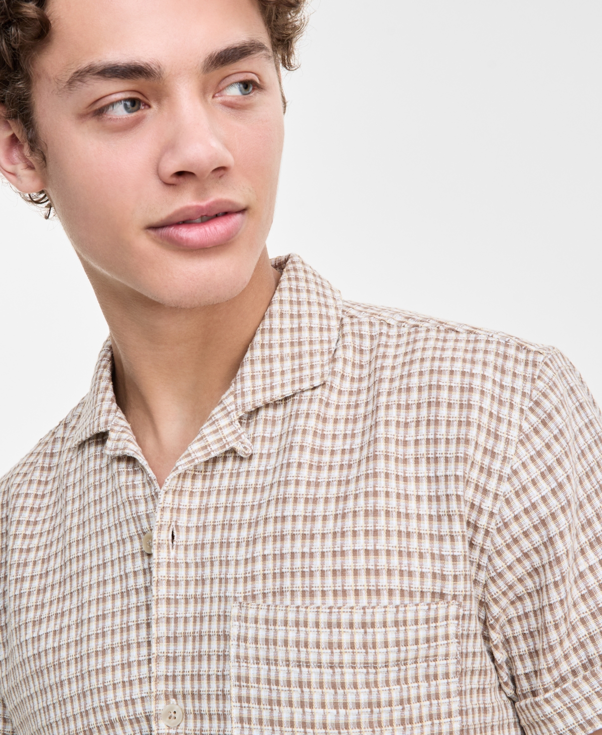 Sun + Stone Men's Hovey Textured Check Shirt, Exclusively At Macy's In Hummus