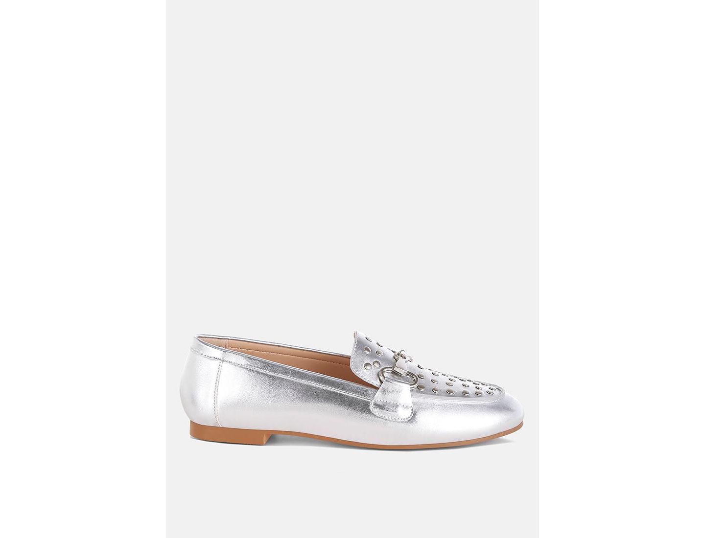 Женские туфли Rag & Co Estafa Horsebit and Studs Metallic Pleather, цвет: Серебряный — фото 1