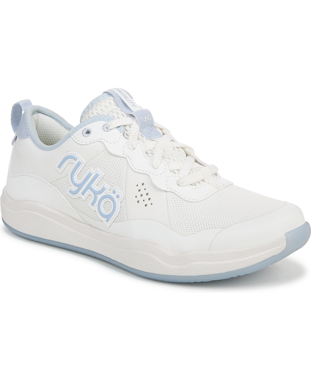 Ryka Women's Court Agility Cross Training Lace Up Sneakers In White,blue Mesh Fabric
