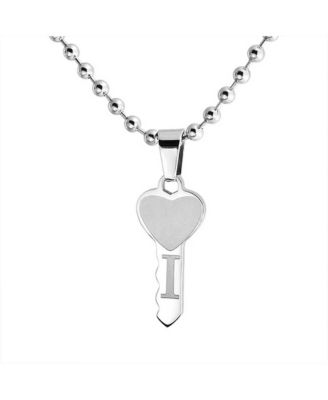 I Love You Puzzle Heart Key Pendant Necklace Couples Stainless Steel