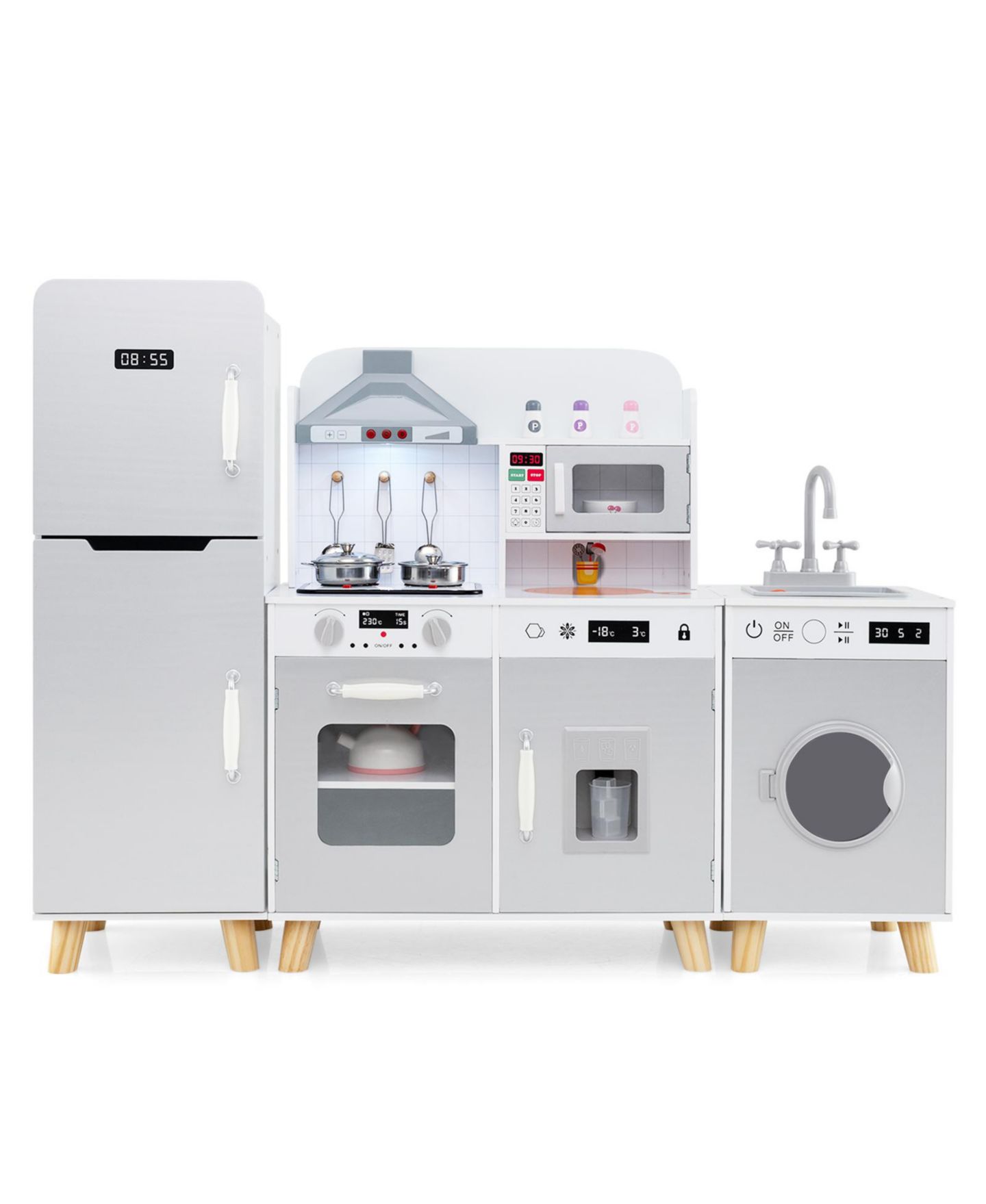 Детский игровой набор Slickblue 3-in-1 Interactive Kitchen Playset, от 3 лет, цвет: Белый / Серый — фото 5