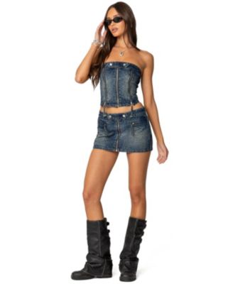 Womens Guinevere Zip Washed Denim Corset