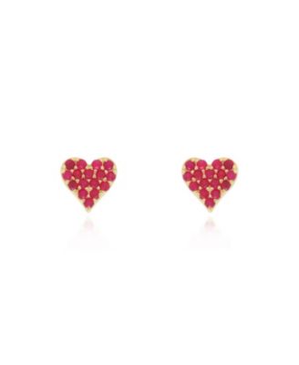 Ruby Heart Stud Earrings 14K Gold