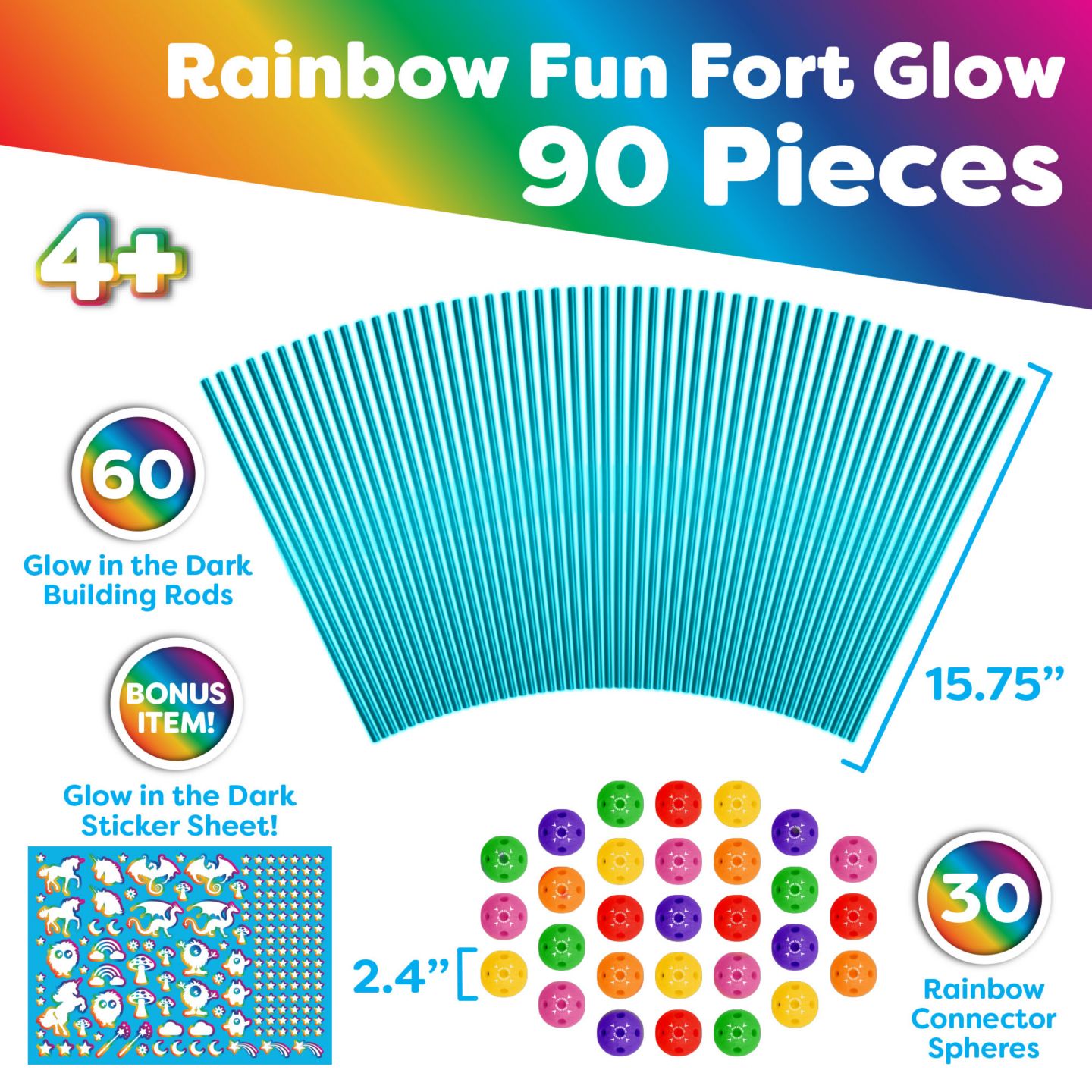 Детский конструктор Power Your Fun Glow in the Dark Rainbow Fun Forts 90-Piece Building Set, Ages 4+ — фото 7