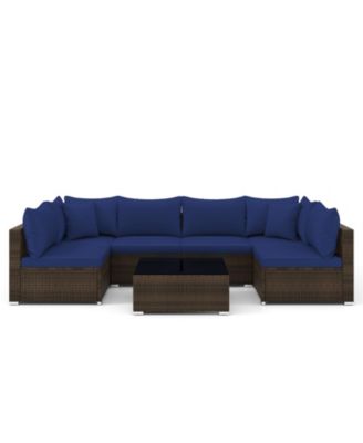 7 Pieces Patio Rattan Furniture Set with Sectional Sofa Cushions