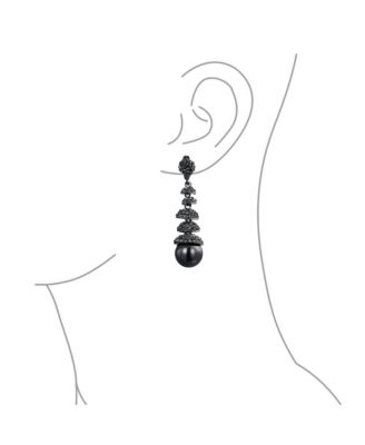 Crystal Disc Ball Dangle Simulated Pearl Earrings Formal Holiday Party Black Teardrop