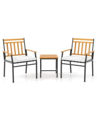 3 PCS Acacia Wood Bistro Set Patio Conversation Set w/ Cushions and Coffee Table
