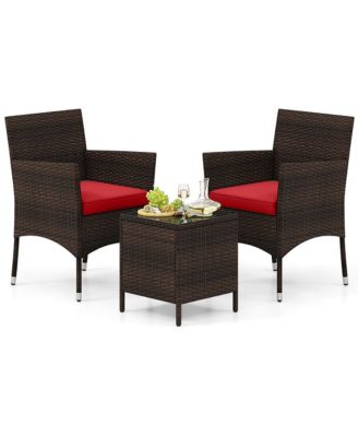3 PCS Outdoor Conversation Set w/ Cushioned Seat & Tempered Glass Tabletop