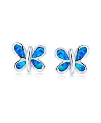 Blue Opal Butterfly Stud Earrings Sterling Silver Jewelry
