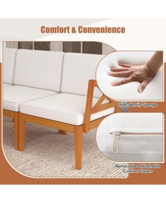 10 PCS Patio Furniture Set Acacia Wood w/ Cushions & 2-Tier Coffee Table