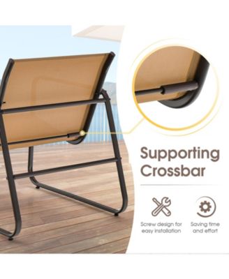 3PCS Conversation Set Outdoor Metal Chair & Table Tempered Glass Top Patio