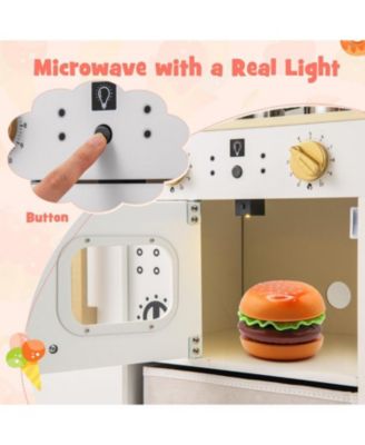 Kids Kitchen Playset with Chalkboard, Ice Maker, Sink & Light-Up Microwave Fun Pretend Cooking Toy