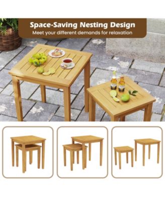 2 Pieces Space Saving Design Teak Wood Outdoor Patio Nesting Table