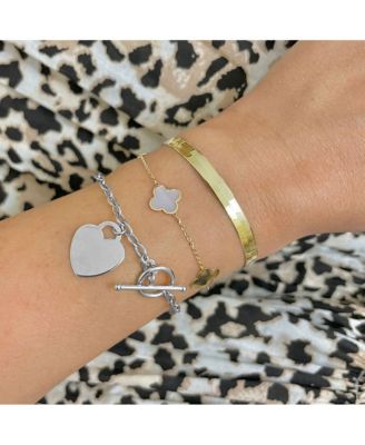Gold Heart Toggle Bracelet 14K White Gold