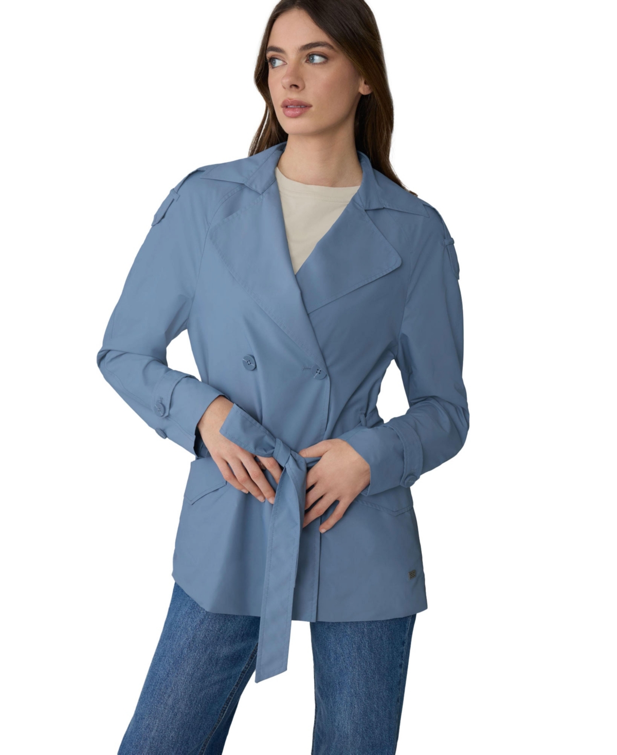 Womens Medina Relaxed-Fit Double-Breasted Trench Coat - Sky