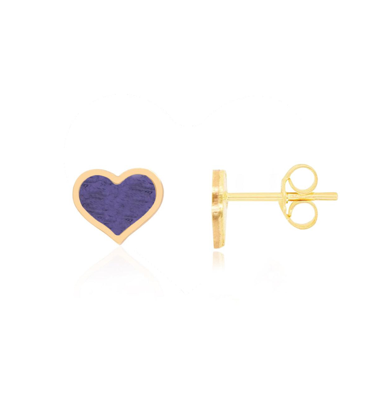 Large Amethyst Heart Stud Earrings 14k Gold - Amethyst