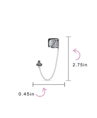 Celtic Irish Trinity Triskele Wrap Cartilage Ear Cuff Chain Pierced Ear Stud Earrings 1Pcs Oxidized .925 Sterling Silver