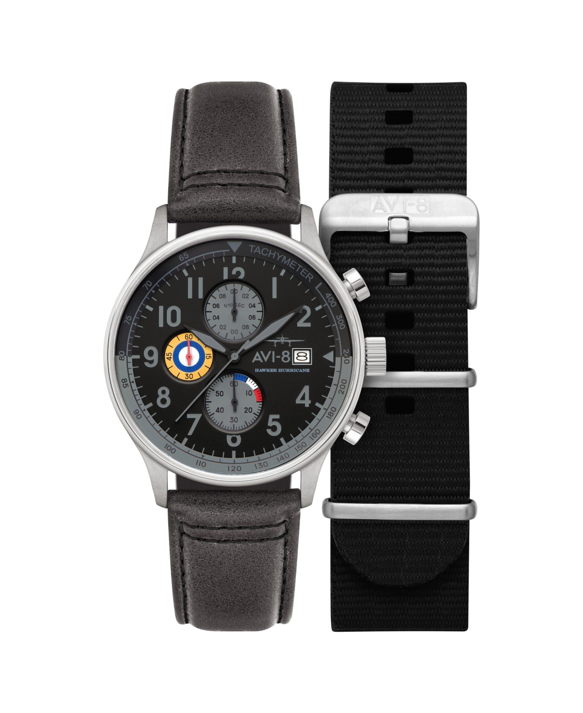 Men's Hawker Hurricane Classic Chronograph Gray Leather Strap Watch, 43.5mm - Black