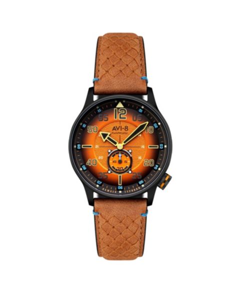 Мужские часы AVI-8 Hawker Typhoon Baldwin Automatic Brown Leather Strap Watch, 42mm
