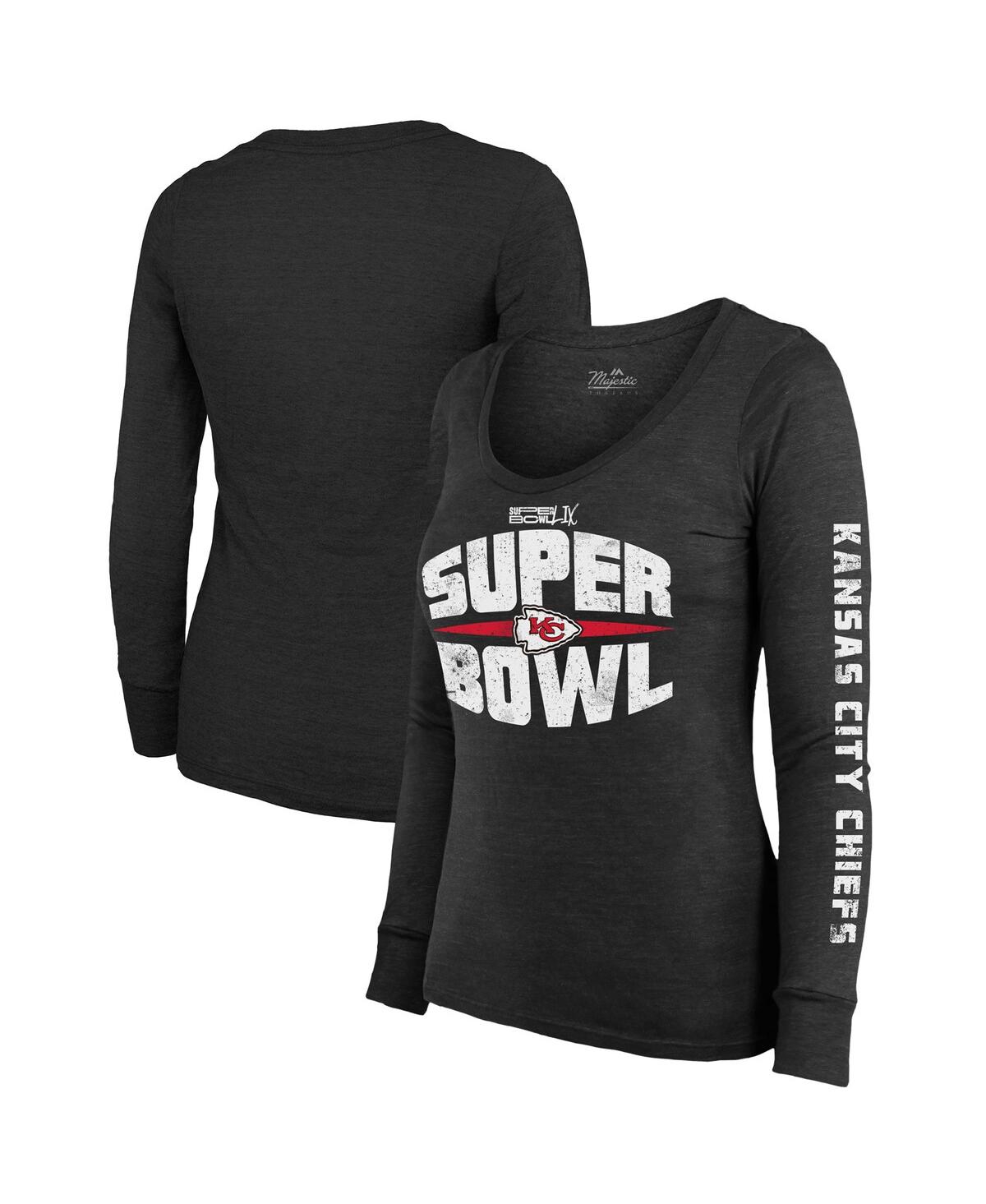Women's Black Kansas City Chiefs Super Bowl Lix Franklin Tri-Blend Long Sleeve Scoop Neck T-Shirt - Black