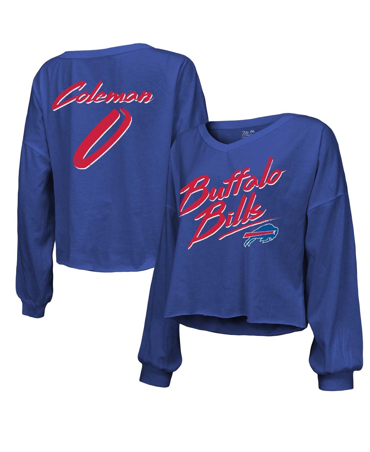 Majestic Women's Keon Coleman Royal Buffalo Bills Name Number Off-shoulder Script Cropped Long Sleeve V-neck In Royal