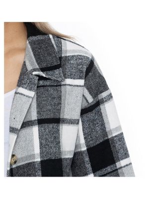 Women's Grey Oregon Ducks Long Sleeve Brushed Plaid Button-Up Overshirt Jacket