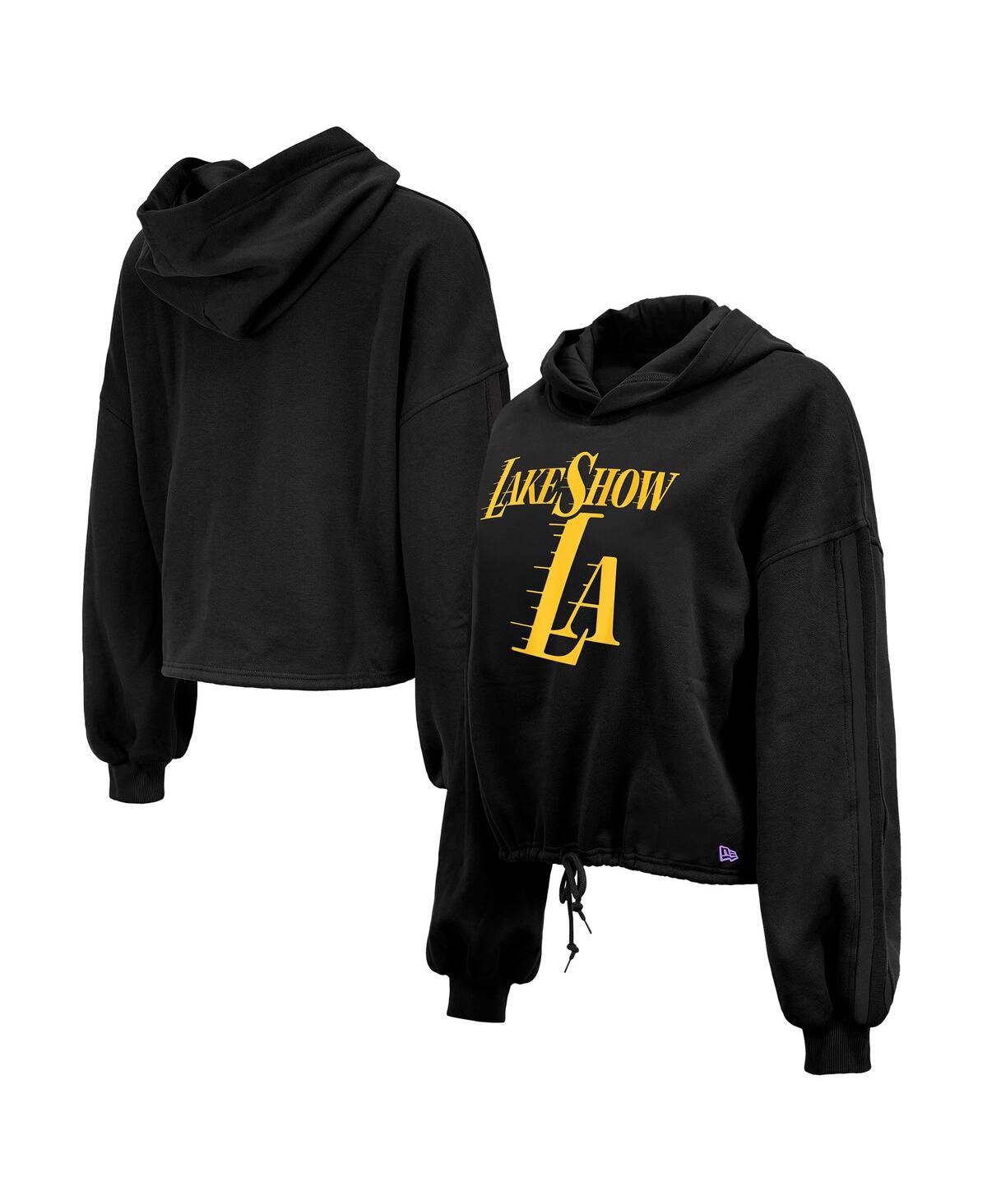 NEW ERA WOMEN'S BLACK LOS ANGELES LAKERS 2024/25 CITY EDITION CROPPED PULLOVER HOODIE 