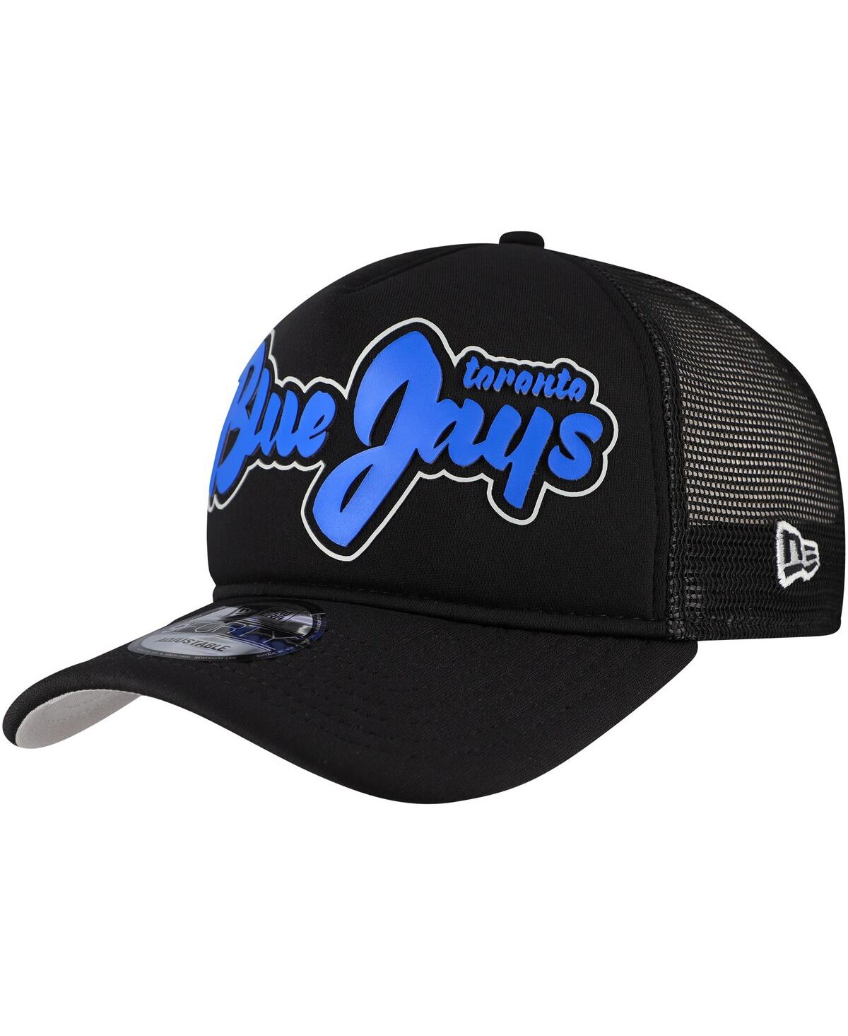 New Era Men's Black Toronto Blue Jays Retro Bold A-frame Trucker 9forty Adjustable Hat In Black