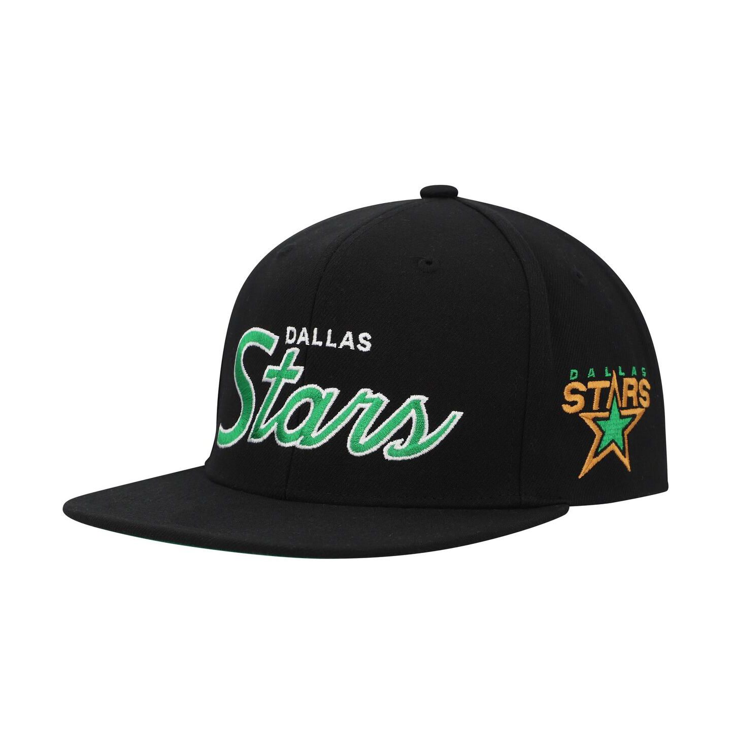 Мужская кепка Mitchell & Ness Black Dallas Stars Core Team Script 2.0 Snapback Hat — фото 1