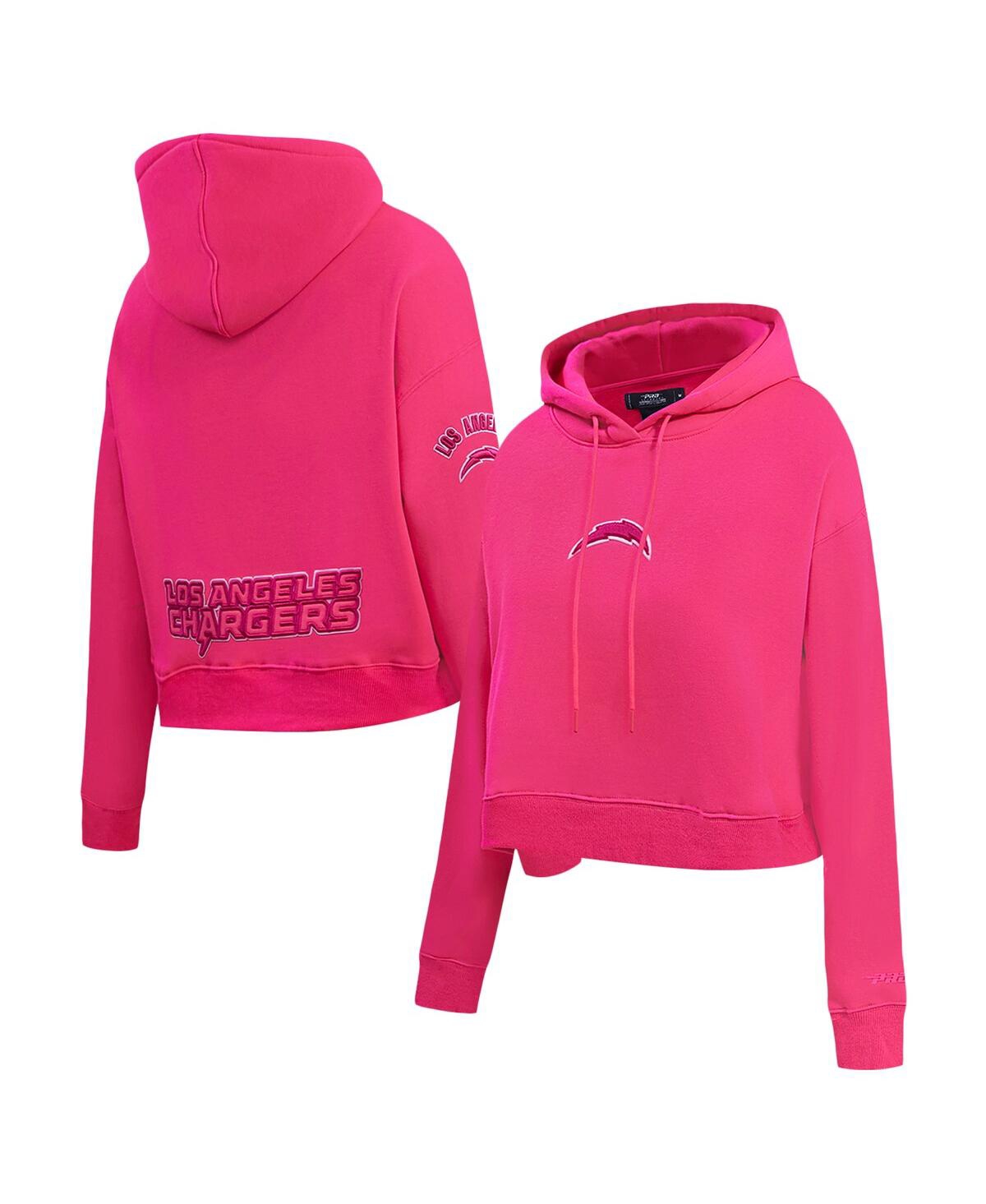 Women's Pink Los Angeles Chargers Triple Pink Cropped Fleece Pullover Hoodie - Pink