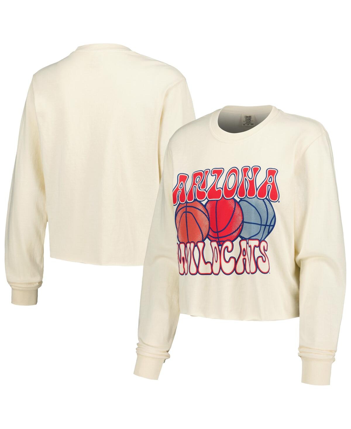 Image One Women's Natural Arizona Wildcats Comfort Colors Basketball Cropped Long Sleeve T-shirt In Natural