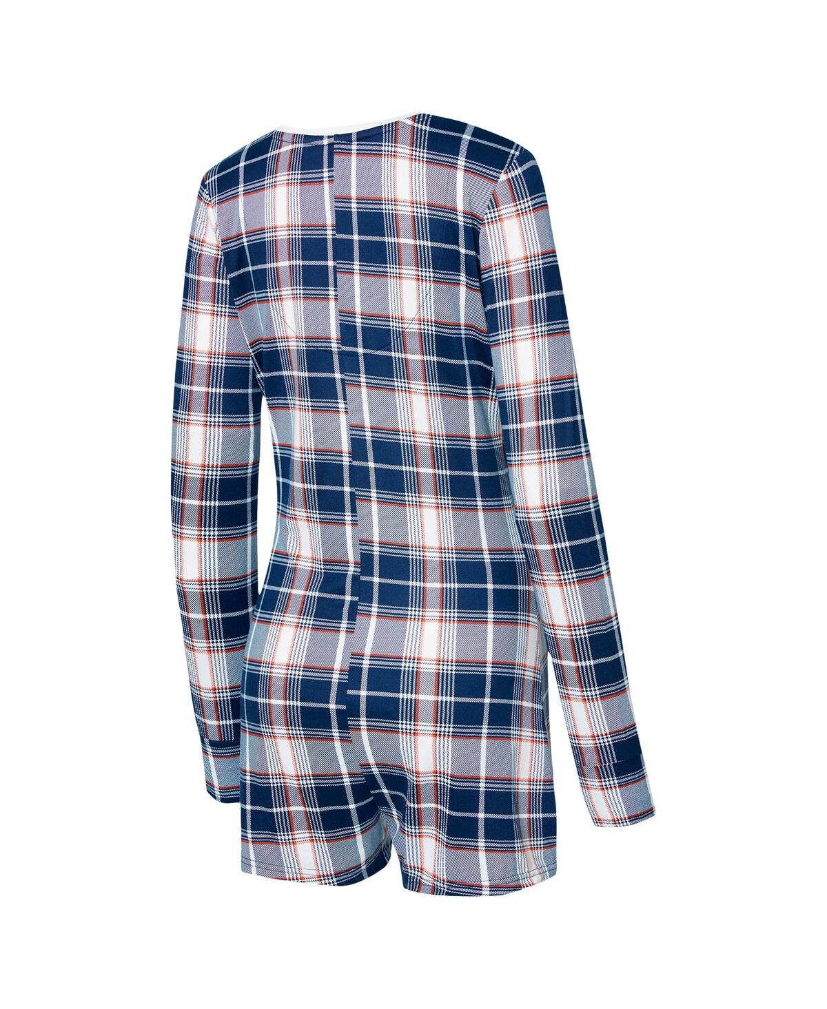 Concepts Sport Women's Navy/orange Houston Astros Ashford Plaid V-neck Knit Romper In Navy,orange