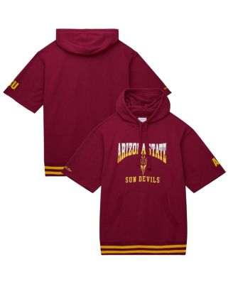 Mitchell & Ness - Men's Maroon Arizona State Sun Devils Pre-Game Fleece Short Sleeve Pullover Hoodie