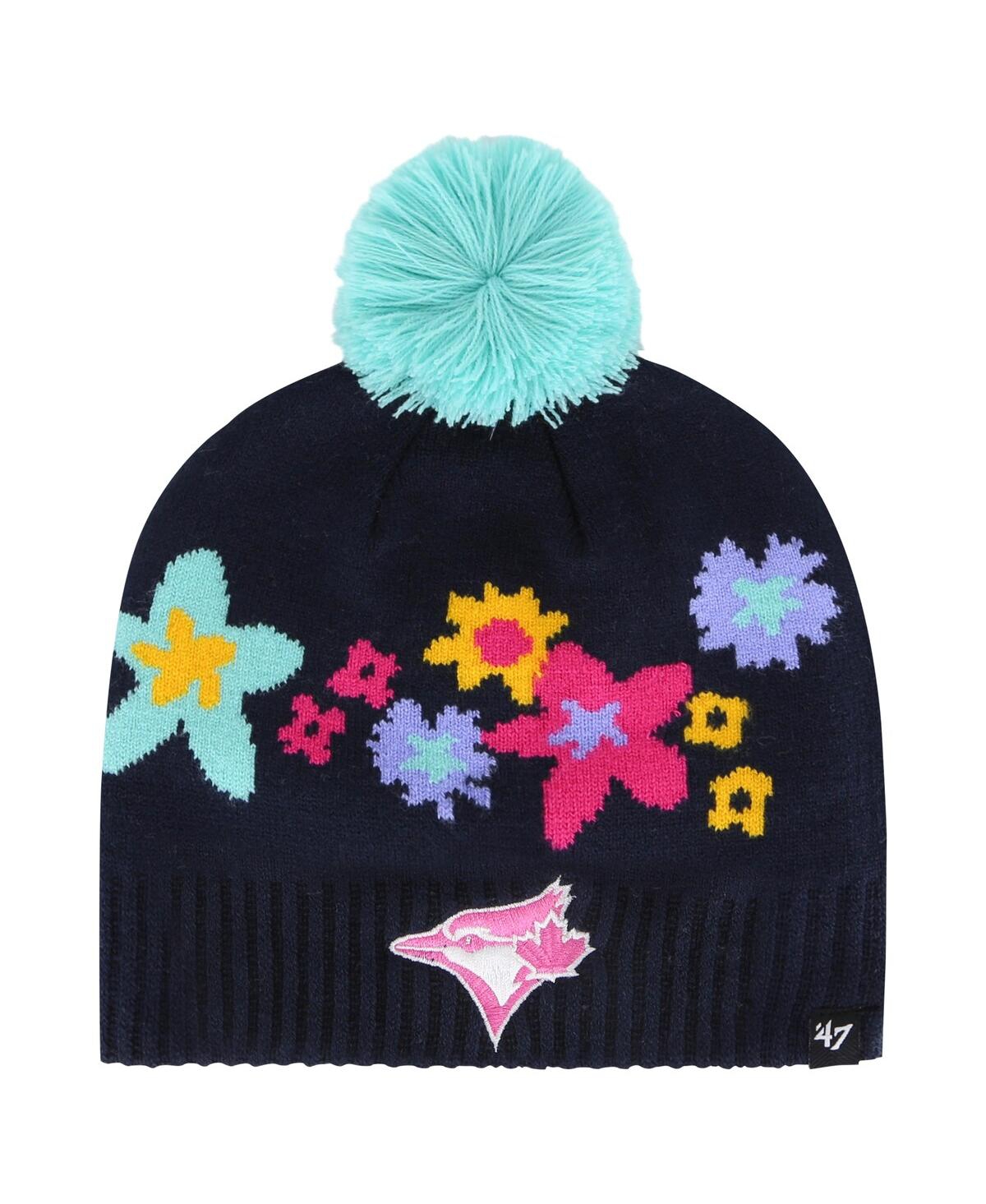 47 Brand Big Girls Navy Toronto Blue Jays Buttercup With Pom Knit Beanie Hat In Navy
